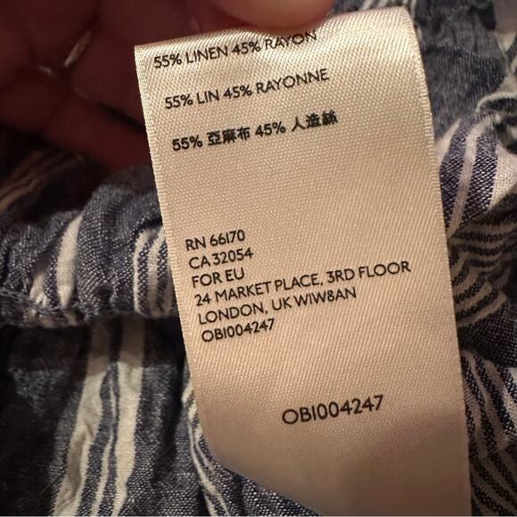 Anthropologie Maeve Schuyler Smocked Blue & White‎ Striped Peplum Top Sz M - Picture 5 of 7